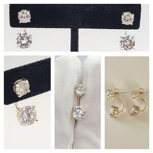 Earrings Silver Tone Double Crystal Earrings #1033